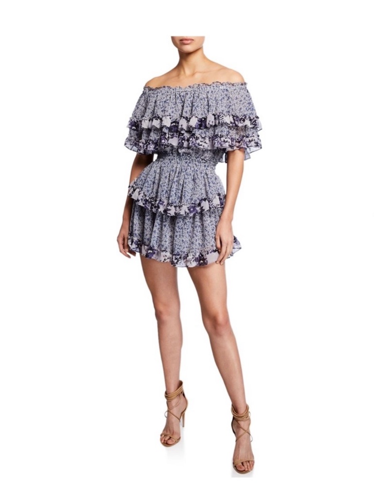 Misa Los Angeles Lavender Floral Off-Shoulder Ruffle Mini Dress